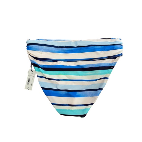 Sonnett Shores Mid Rise Full Coverage bikini bottom blue white  ruched Size 12 - Picture 2 of 7